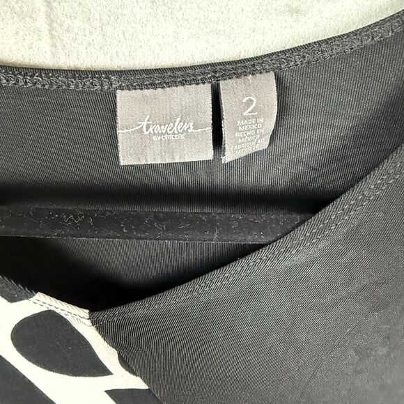 Chico's Top Womens Sz 2 Large Black and White Liquid Slinky Knit Sleeve V-Neck - Picture 4 of 6